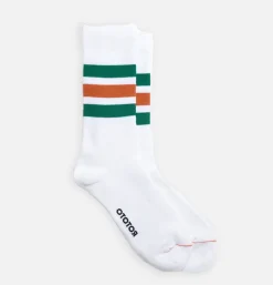 Chaussettes Fine Pile Striped Crew Vertes