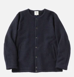 Wool Collarless Jacket Navy