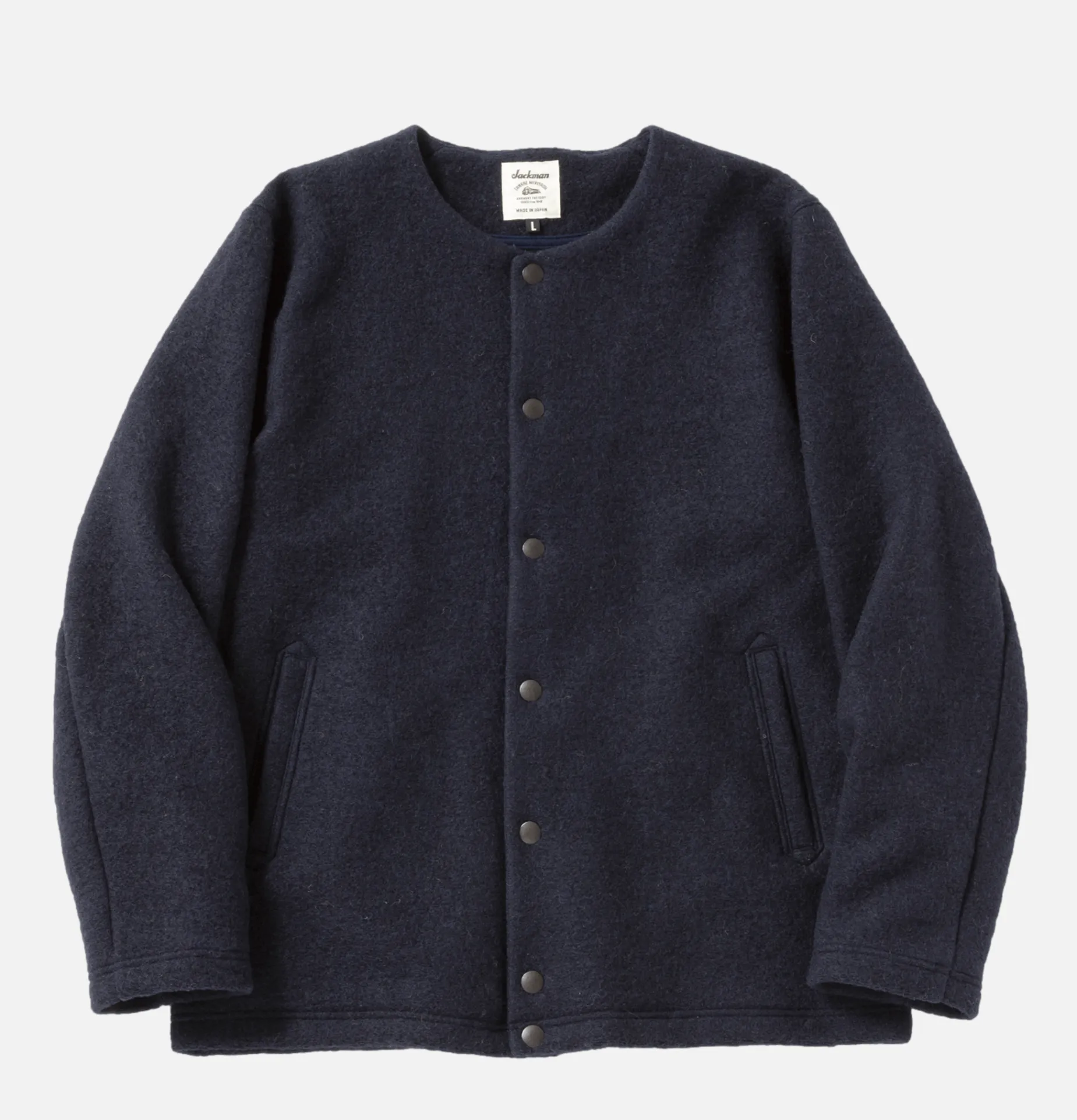 Wool Collarless Jacket Navy